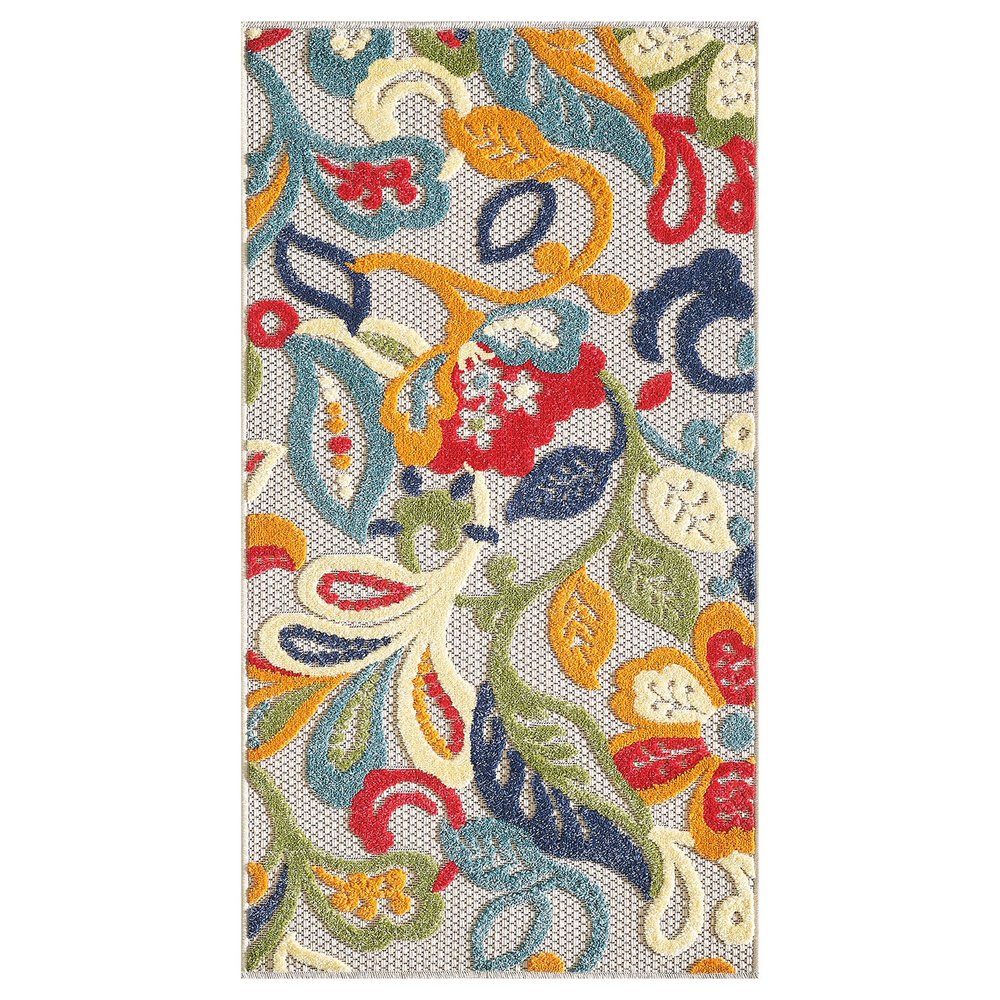 7' X 9' Ivory And Blue Indoor Outdoor Area Rug
