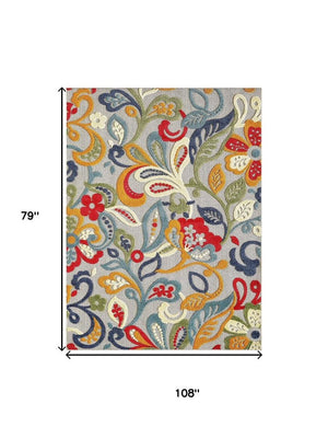 7' X 9' Ivory And Blue Indoor Outdoor Area Rug