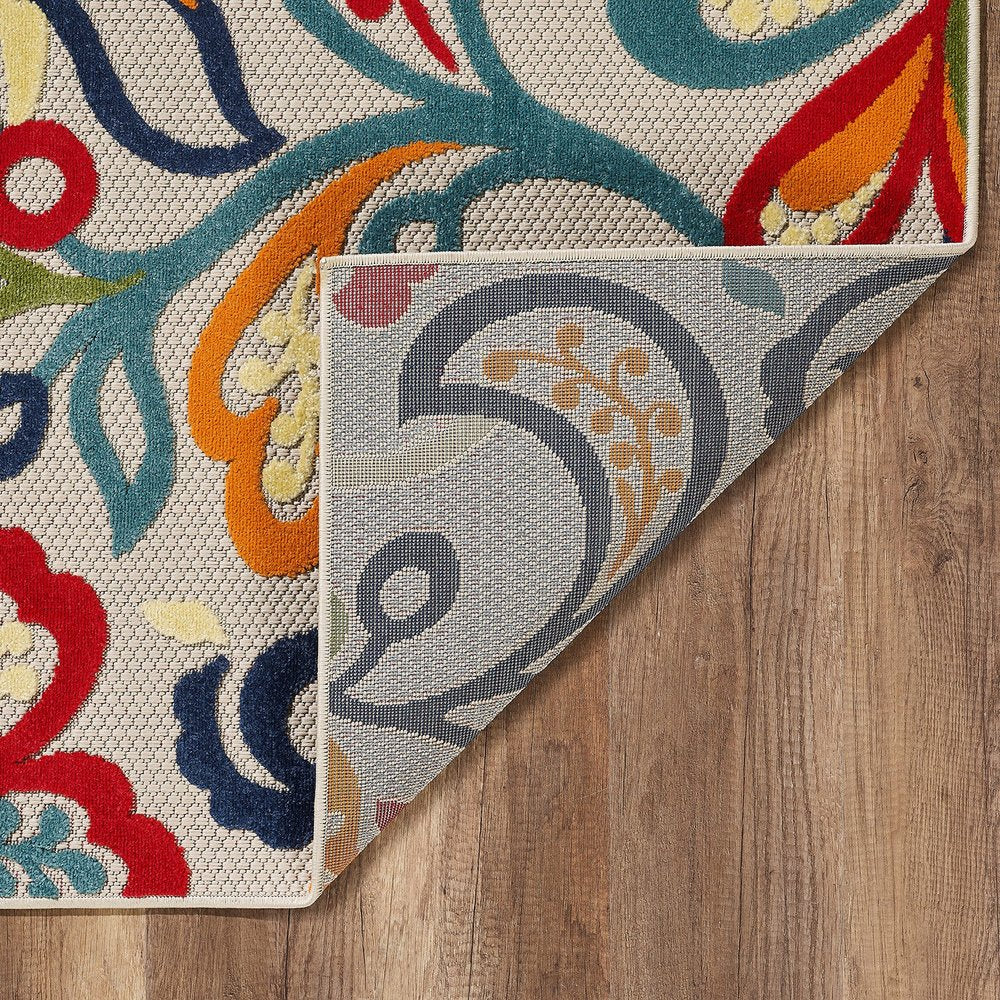 7' X 9' Ivory And Blue Indoor Outdoor Area Rug