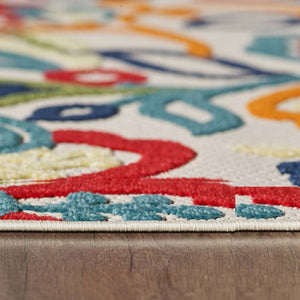 7' X 9' Ivory And Blue Indoor Outdoor Area Rug