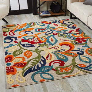 8’ X 10’ Multicolor Jacobean Floral Indoor Outdoor Area Rug