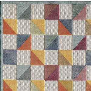 2' X 4' Orange And Ivory Geometric Stain Resistant Indoor Outdoor Area Rug