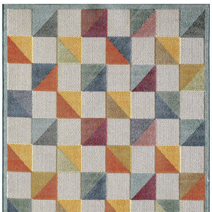 2' X 4' Orange And Ivory Geometric Stain Resistant Indoor Outdoor Area Rug