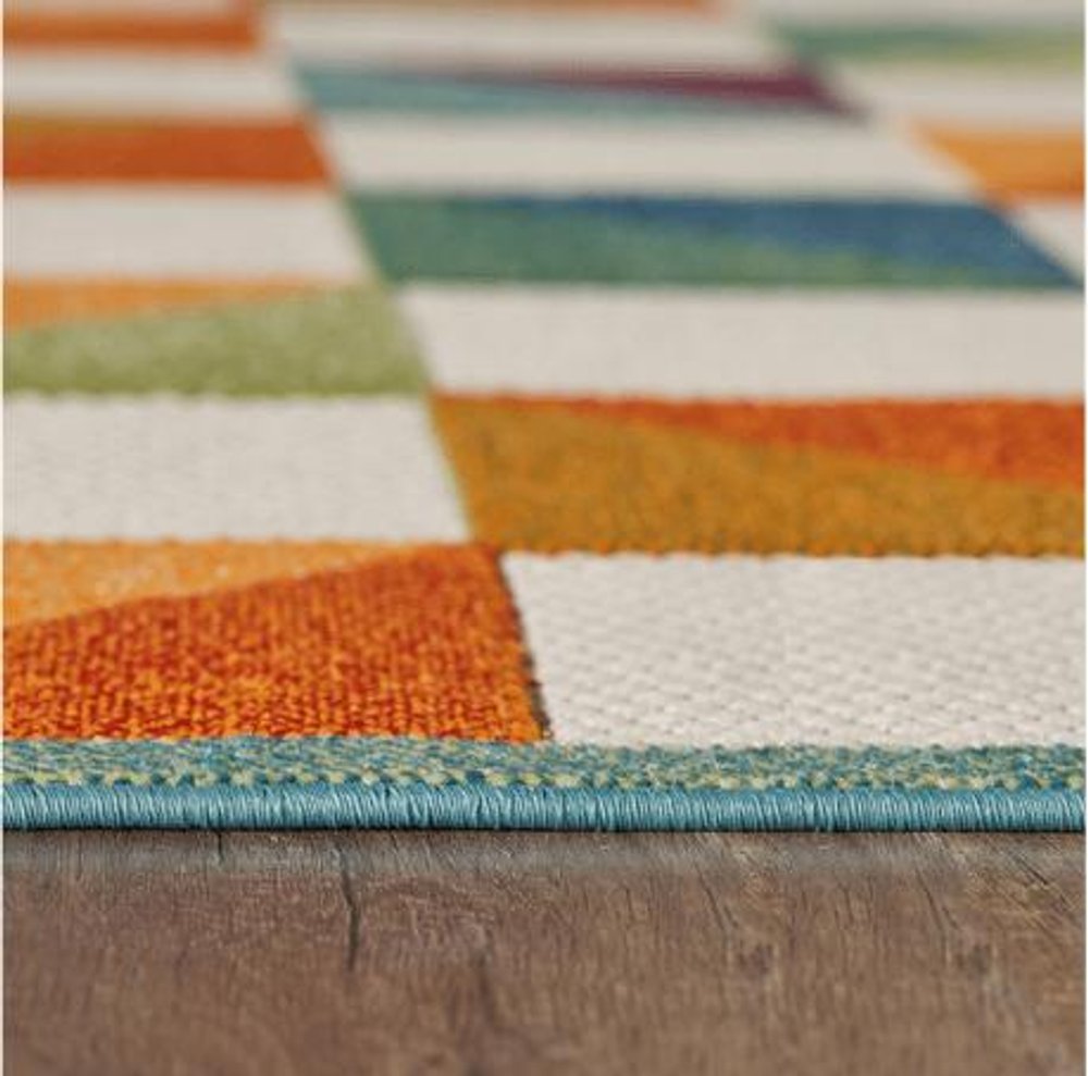 7' X 9' Orange And Ivory Indoor Outdoor Area Rug