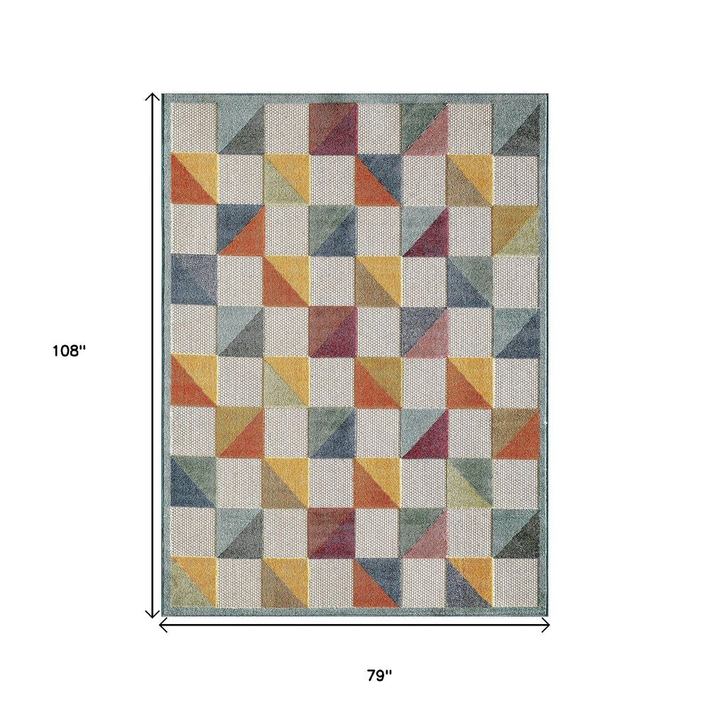 7' X 9' Orange And Ivory Indoor Outdoor Area Rug