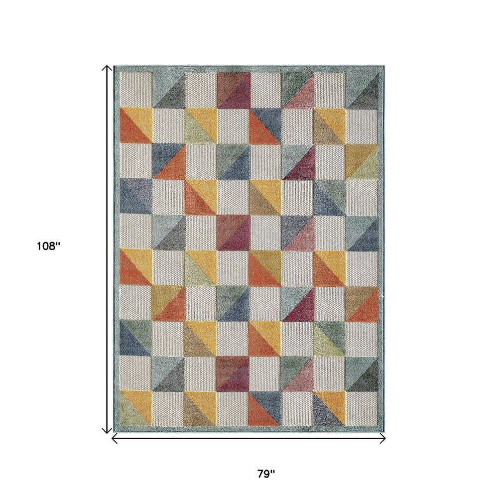 7' X 9' Orange And Ivory Indoor Outdoor Area Rug