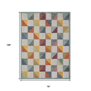 7' X 9' Orange And Ivory Indoor Outdoor Area Rug