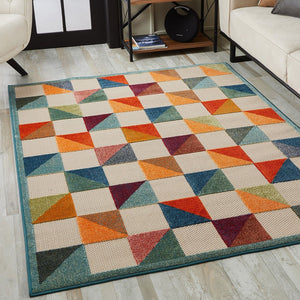 7' X 9' Orange And Ivory Indoor Outdoor Area Rug