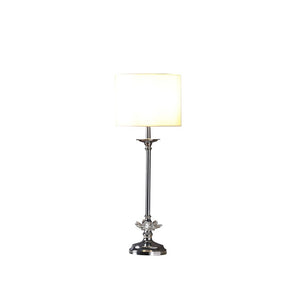 26" Silver Metal And Faux Crystal Table Lamp With White Cylinder Shade