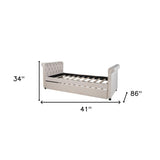 Beige Wood Tufted Upholstered Twin Bed Frame with Trundle