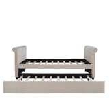 Beige Wood Tufted Upholstered Twin Bed Frame with Trundle