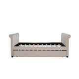 Beige Wood Tufted Upholstered Twin Bed Frame with Trundle