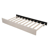 Beige Wood Tufted Upholstered Twin Bed Frame with Trundle