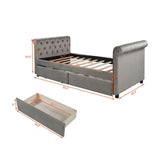 Gray Wood Tufted Upholstered Twin Sleigh Bed Frame