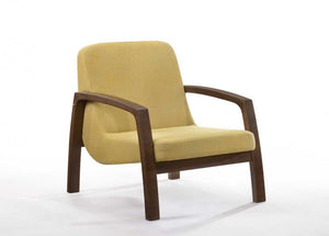 26" Yellow And Brown Linen Arm Chair