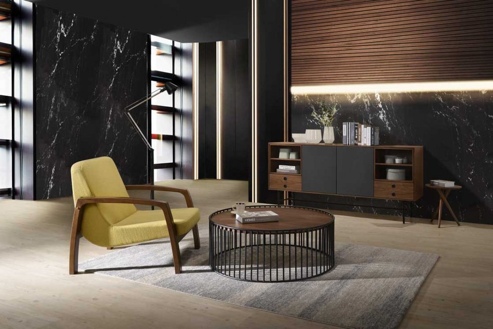 26" Yellow And Brown Linen Arm Chair