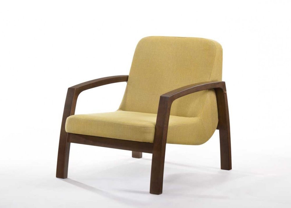 26" Yellow And Brown Linen Arm Chair
