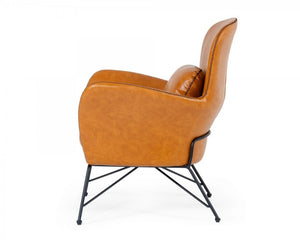 28" Brown And Black Faux Leather Arm Chair And Toss Pillow