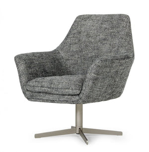32" Dark Slate Gray And Gray And Silver Upholstered Geometric Swivel Arm Chair