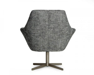 32" Dark Slate Gray And Gray And Silver Upholstered Geometric Swivel Arm Chair