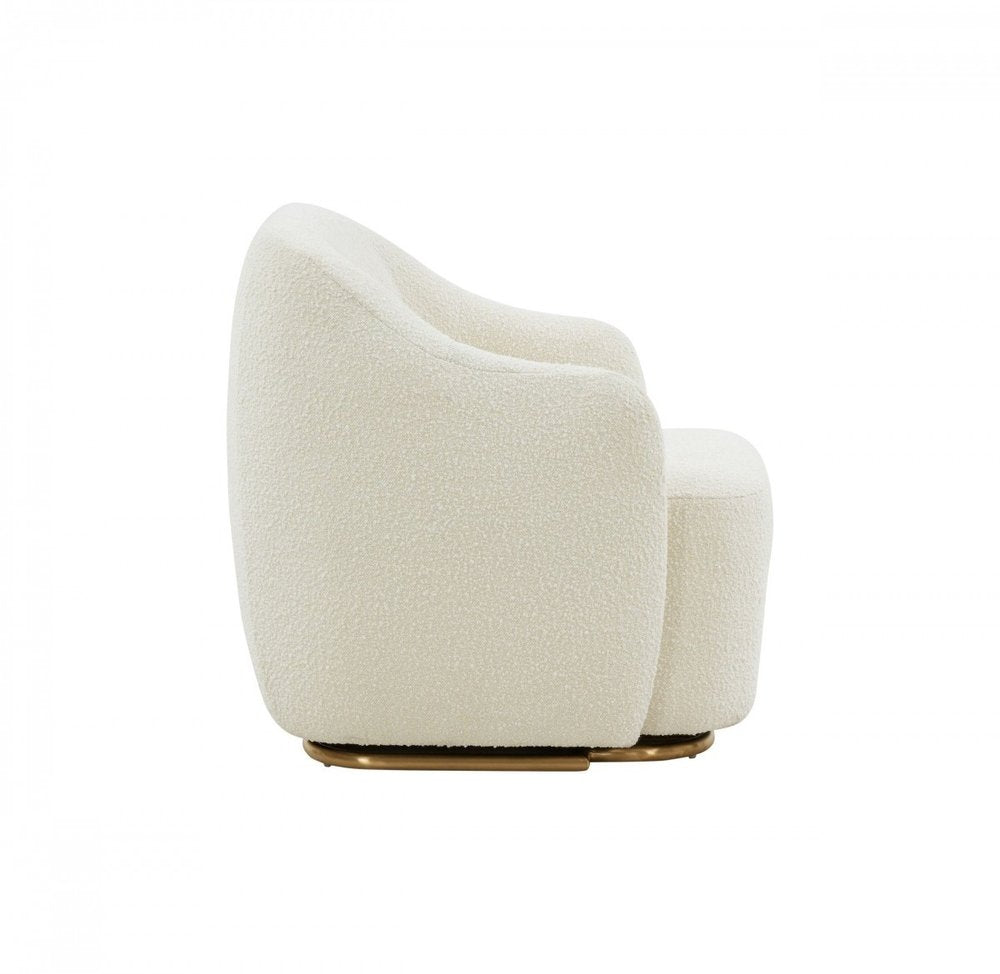 30" Off White And Gold Upholstered Swivel Arm Chair