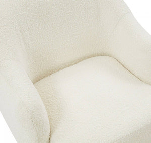 30" Off White And Gold Upholstered Swivel Arm Chair