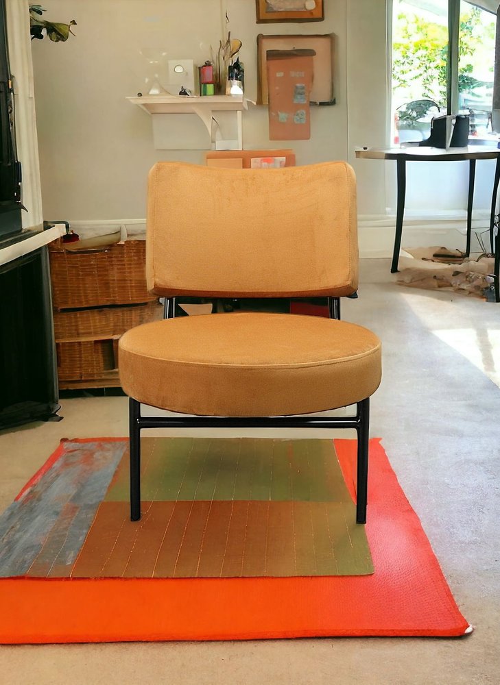 28" Orange And Black Upholstered Barrel Chair