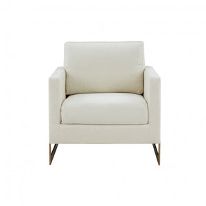34" Cream And Gold Upholstered Arm Chair