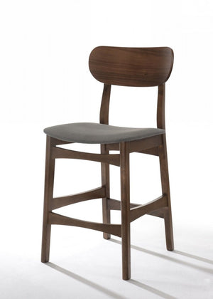 Set of Two 29" Gray And Brown Fabric And Solid Wood Low Back Bar Height Bar Chairs