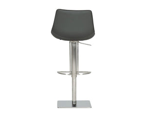 29" Gray And Silver Faux Leather And Stainless Steel Swivel Low Back Bar Height Bar Chair
