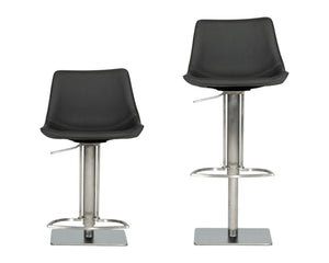 29" Gray And Silver Faux Leather And Stainless Steel Swivel Low Back Bar Height Bar Chair