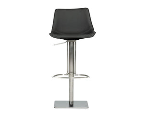 29" Gray And Silver Faux Leather And Stainless Steel Swivel Low Back Bar Height Bar Chair