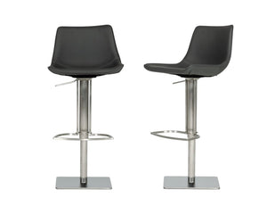 29" Gray And Silver Faux Leather And Stainless Steel Swivel Low Back Bar Height Bar Chair