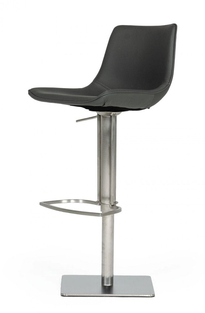 Gray And Silver Faux Leather And Faux Leather And Steel Low Back Bar Height Swivel Bar Chair