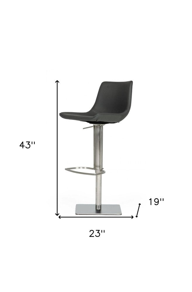 Gray And Silver Faux Leather And Faux Leather And Steel Low Back Bar Height Swivel Bar Chair