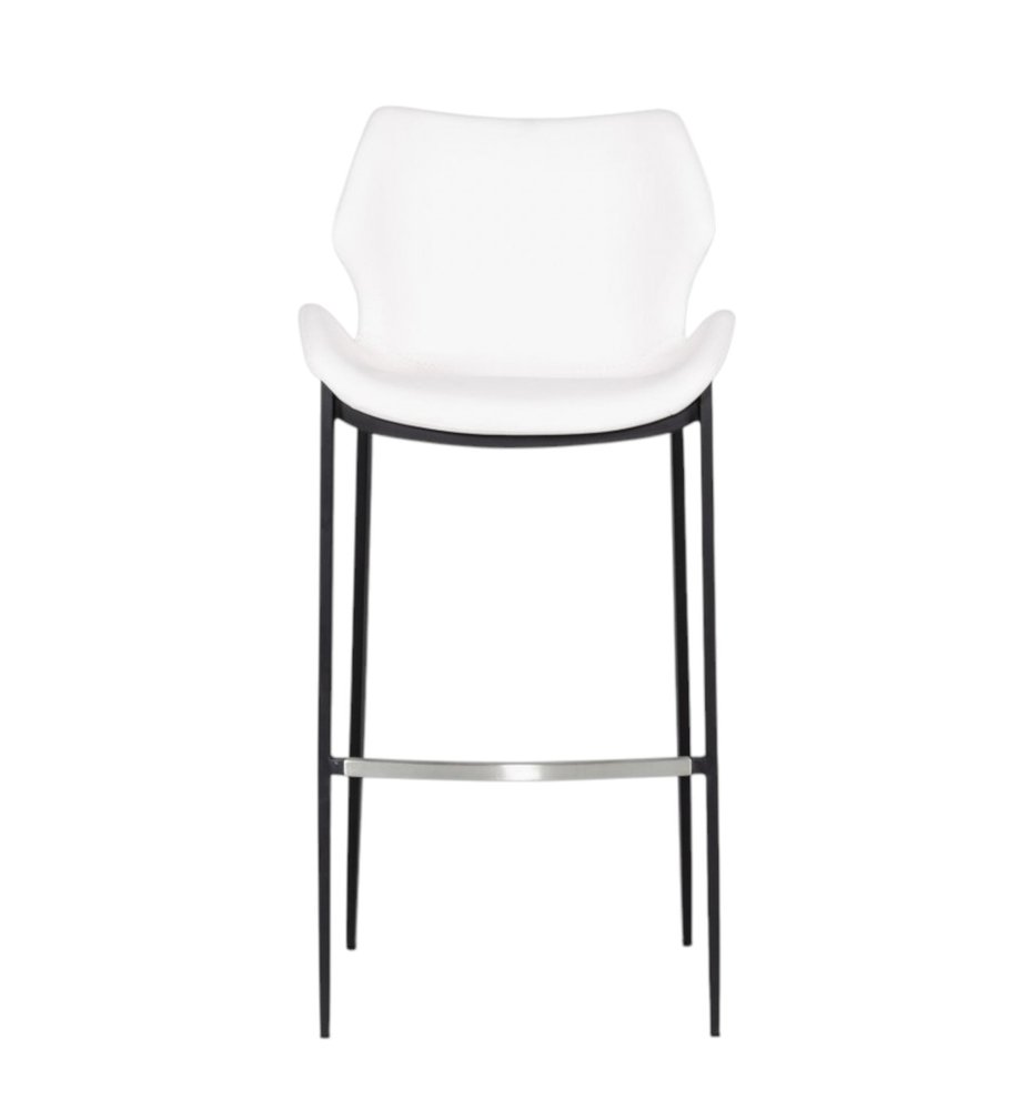 Set of Two 30" White And Black Faux Leather And Steel Low Back Bar Height Bar Chairs