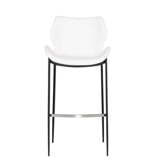 Set of Two 30" White And Black Faux Leather And Steel Low Back Bar Height Bar Chairs