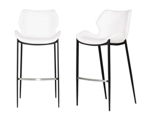 Set of Two 30" White And Black Faux Leather And Steel Low Back Bar Height Bar Chairs