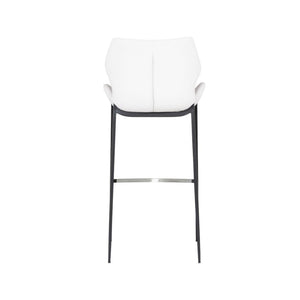 Set of Two 30" White And Black Faux Leather And Steel Low Back Bar Height Bar Chairs