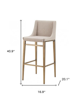 Set of Two 31" Beige and Gold Fabric and Stainless Steel Bar Height Bar Chairs
