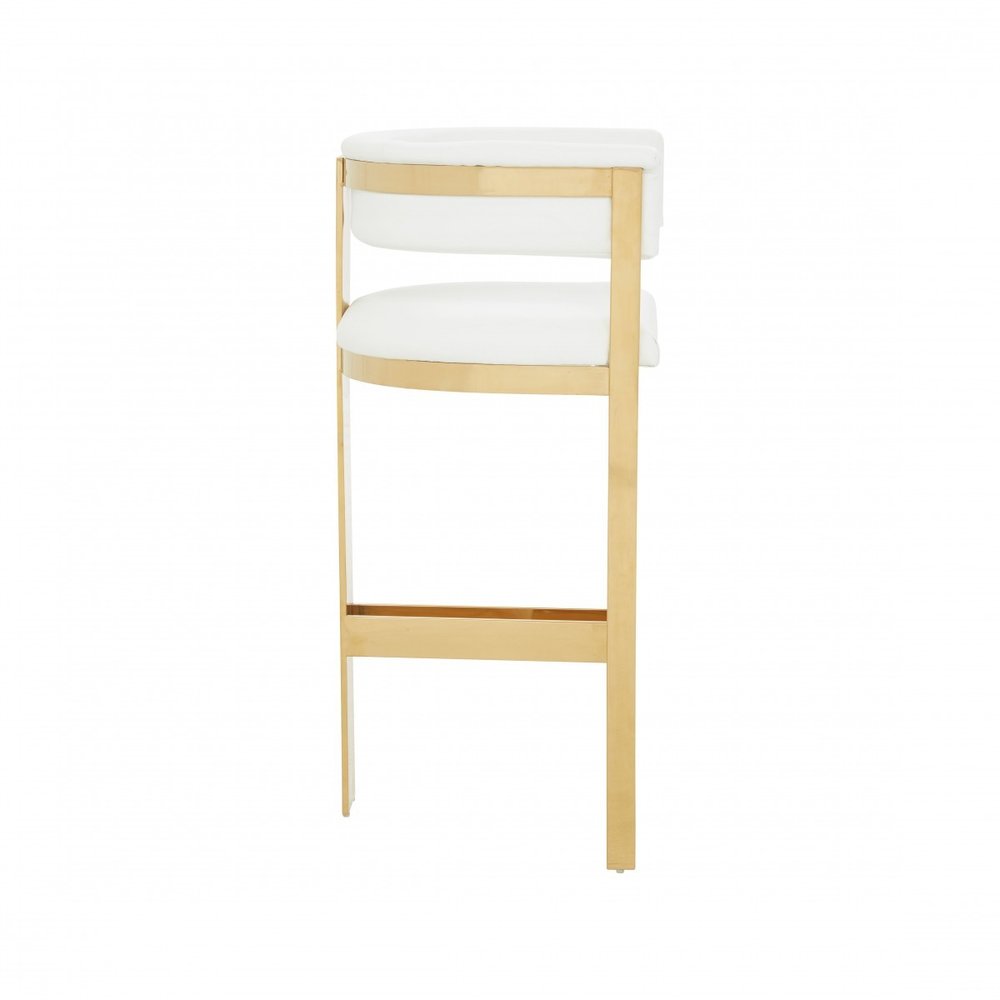 31" White And Gold Faux Leather And Faux Leather And Steel Low Back Bar Height Bar Chair