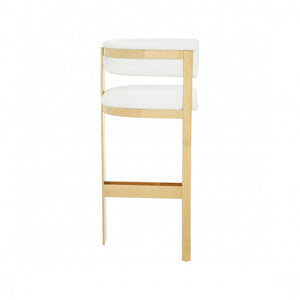 31" White And Gold Faux Leather And Faux Leather And Steel Low Back Bar Height Bar Chair