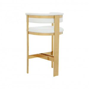 31" White And Gold Faux Leather And Faux Leather And Steel Low Back Bar Height Bar Chair