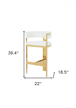 31" White And Gold Faux Leather And Faux Leather And Steel Low Back Bar Height Bar Chair