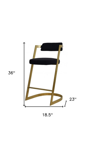 26" Black And Gold Velvet And Steel Low Back Counter Height Bar Chair