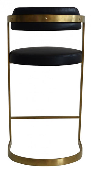 26" Black And Gold Faux Leather And Steel Low Back Counter Height Bar Chair