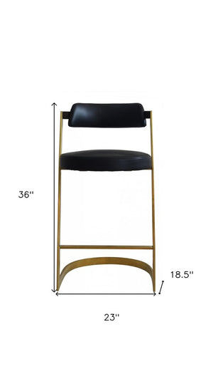 26" Black And Gold Faux Leather And Steel Low Back Counter Height Bar Chair