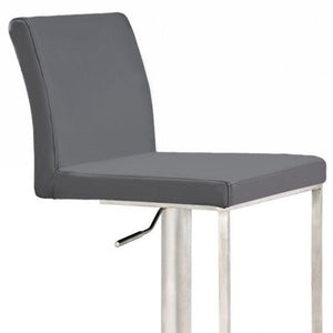 Gray And Silver Faux Leather And Faux Leather And Steel Low Back Adjustable Height Swivel Bar Chair