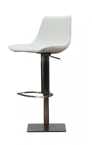 White And Silver Faux Leather And Faux Leather And Steel Bar Height Swivel Bar Chair
