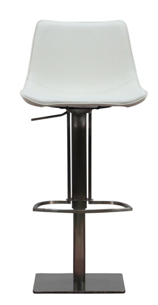 White And Silver Faux Leather And Faux Leather And Steel Bar Height Swivel Bar Chair